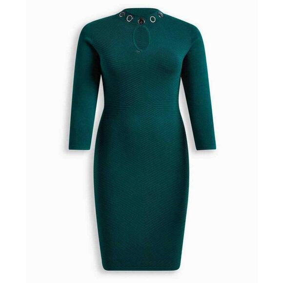 NEW TORRID Sweater Dress $89.50 Plus Size 2X At The Knee Keyhole Gromets Green - Picture 3 of 7